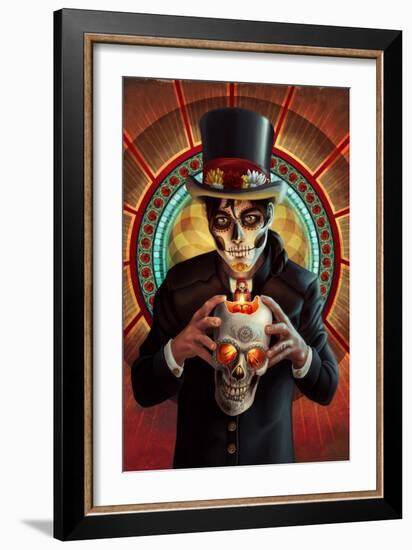 Day of the Dead - Man and Candle-Lantern Press-Framed Art Print