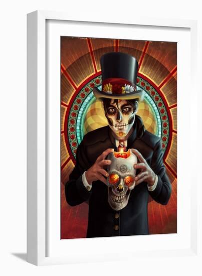 Day of the Dead - Man and Candle-Lantern Press-Framed Art Print