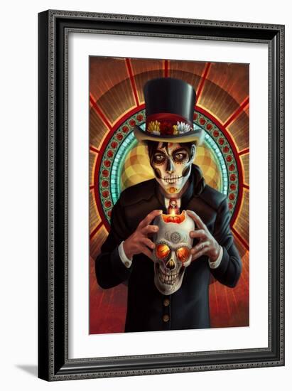 Day of the Dead - Man and Candle-Lantern Press-Framed Art Print