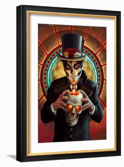 Day of the Dead - Man and Candle-Lantern Press-Framed Art Print