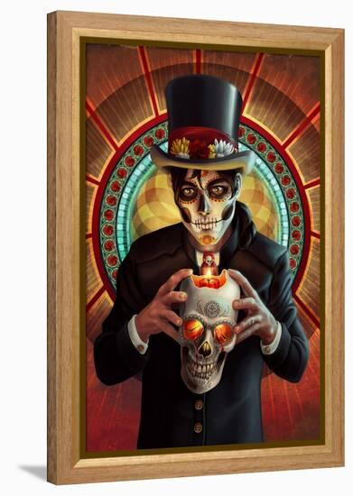 Day of the Dead - Man and Candle-Lantern Press-Framed Stretched Canvas