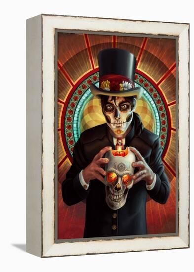 Day of the Dead - Man and Candle-Lantern Press-Framed Stretched Canvas