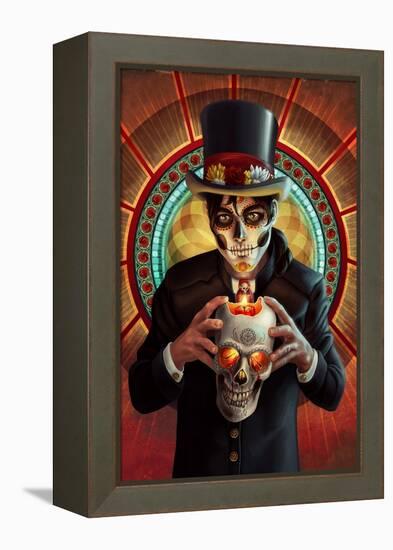 Day of the Dead - Man and Candle-Lantern Press-Framed Stretched Canvas