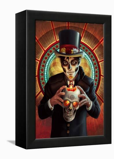 Day of the Dead - Man and Candle-Lantern Press-Framed Stretched Canvas