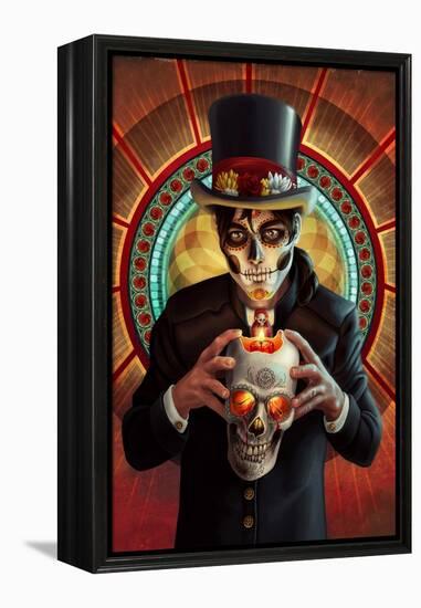 Day of the Dead - Man and Candle-Lantern Press-Framed Stretched Canvas