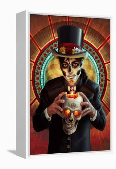 Day of the Dead - Man and Candle-Lantern Press-Framed Stretched Canvas