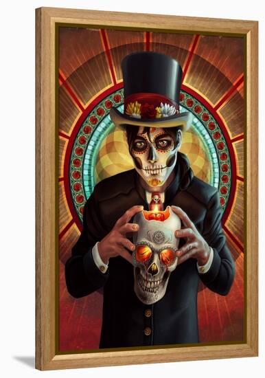 Day of the Dead - Man and Candle-Lantern Press-Framed Stretched Canvas