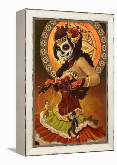 Day of the Dead - Marionettes-Lantern Press-Framed Stretched Canvas