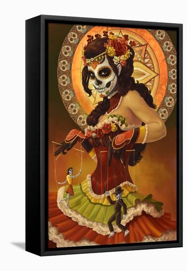 Day of the Dead - Marionettes-Lantern Press-Framed Stretched Canvas