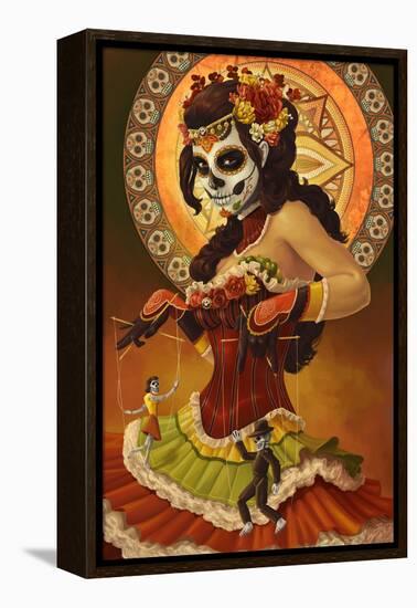 Day of the Dead - Marionettes-Lantern Press-Framed Stretched Canvas