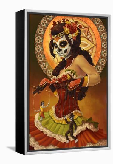 Day of the Dead - Marionettes-Lantern Press-Framed Stretched Canvas