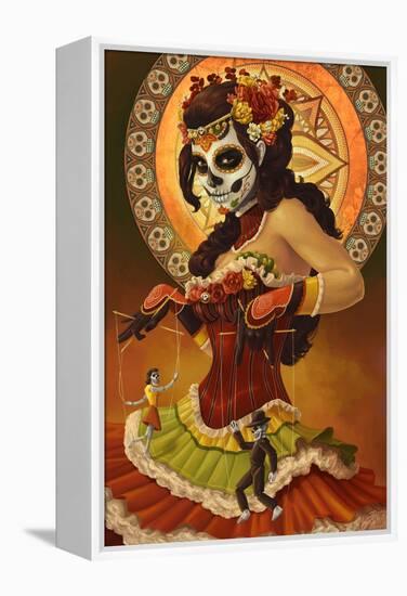 Day of the Dead - Marionettes-Lantern Press-Framed Stretched Canvas