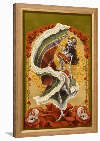 Day of the Dead - Skeleton Dancing-Lantern Press-Framed Stretched Canvas