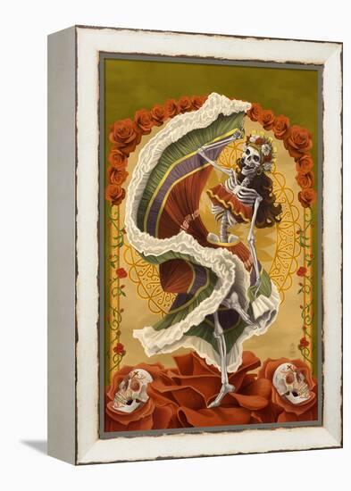 Day of the Dead - Skeleton Dancing-Lantern Press-Framed Stretched Canvas