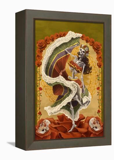 Day of the Dead - Skeleton Dancing-Lantern Press-Framed Stretched Canvas