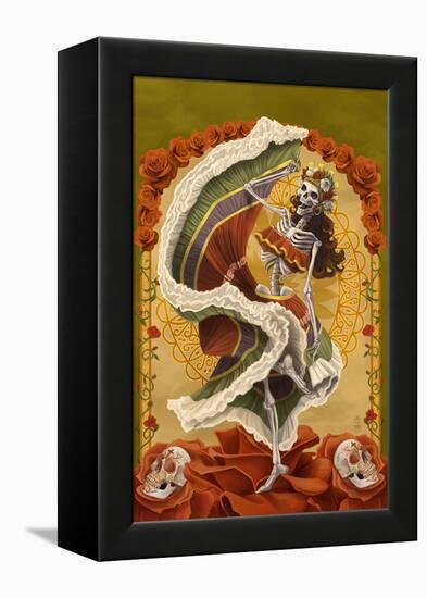 Day of the Dead - Skeleton Dancing-Lantern Press-Framed Stretched Canvas