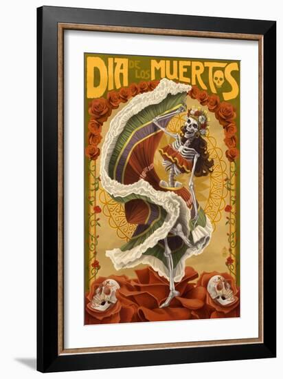 Day of the Dead - Skeleton Dancing-Lantern Press-Framed Art Print