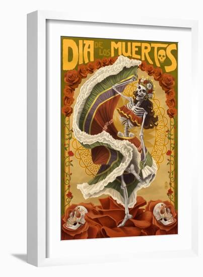 Day of the Dead - Skeleton Dancing-Lantern Press-Framed Art Print