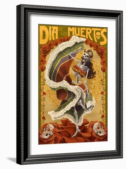 Day of the Dead - Skeleton Dancing-Lantern Press-Framed Art Print