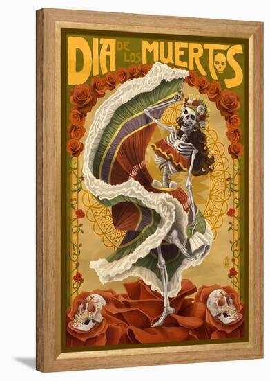 Day of the Dead - Skeleton Dancing-Lantern Press-Framed Stretched Canvas