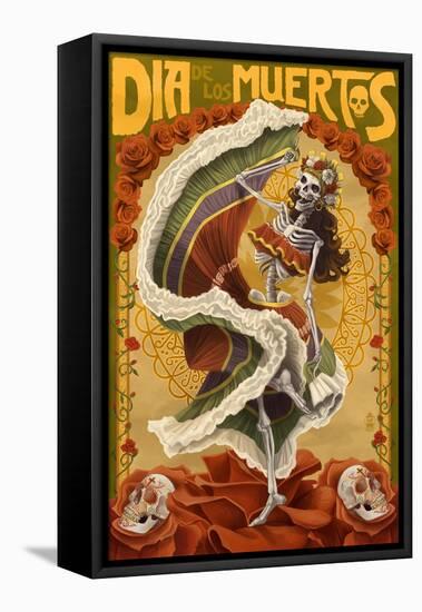 Day of the Dead - Skeleton Dancing-Lantern Press-Framed Stretched Canvas