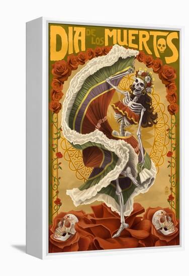 Day of the Dead - Skeleton Dancing-Lantern Press-Framed Stretched Canvas