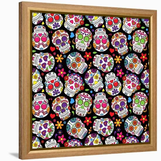 Day of the Dead Sugar Skull Seamless Vector Background-Pink Pueblo-Framed Stretched Canvas