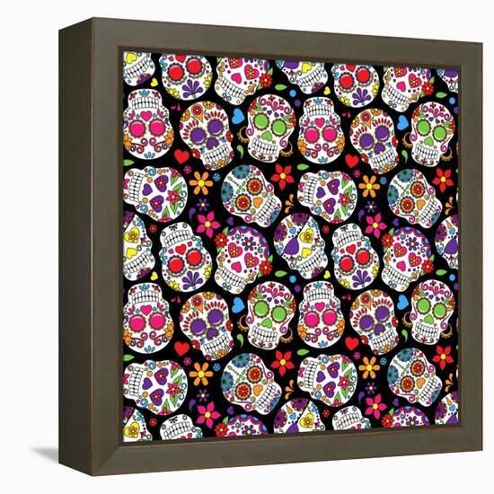 Day of the Dead Sugar Skull Seamless Vector Background-Pink Pueblo-Framed Stretched Canvas