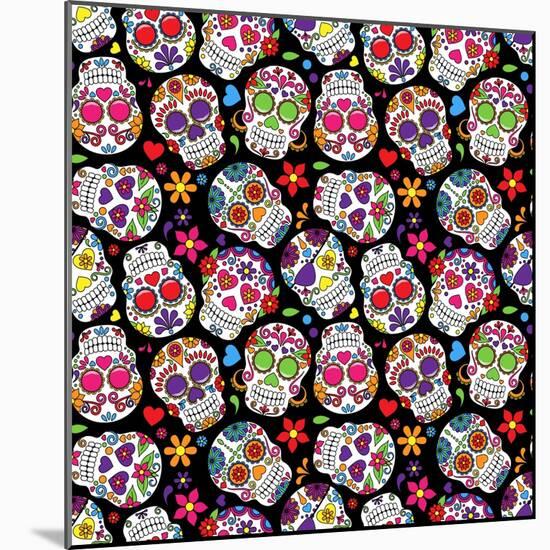 Day of the Dead Sugar Skull Seamless Vector Background-Pink Pueblo-Mounted Art Print