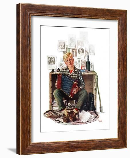 "Daydreaming Accordianist,"March 13, 1926-Eugene Iverd-Framed Premium Giclee Print
