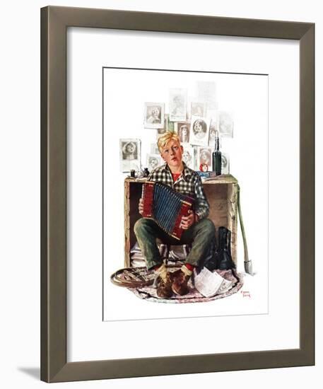 "Daydreaming Accordianist,"March 13, 1926-Eugene Iverd-Framed Giclee Print