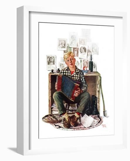 "Daydreaming Accordianist,"March 13, 1926-Eugene Iverd-Framed Giclee Print