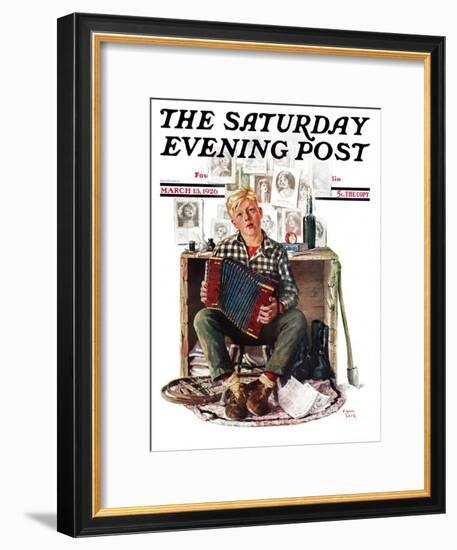 "Daydreaming Accordianist," Saturday Evening Post Cover, March 13, 1926-Eugene Iverd-Framed Giclee Print