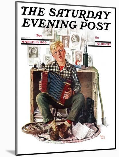 "Daydreaming Accordianist," Saturday Evening Post Cover, March 13, 1926-Eugene Iverd-Mounted Giclee Print
