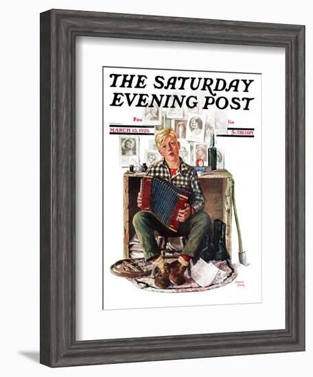 "Daydreaming Accordianist," Saturday Evening Post Cover, March 13, 1926-Eugene Iverd-Framed Giclee Print
