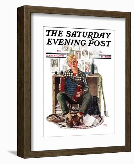 "Daydreaming Accordianist," Saturday Evening Post Cover, March 13, 1926-Eugene Iverd-Framed Giclee Print