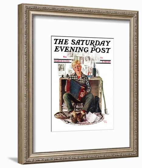 "Daydreaming Accordianist," Saturday Evening Post Cover, March 13, 1926-Eugene Iverd-Framed Giclee Print