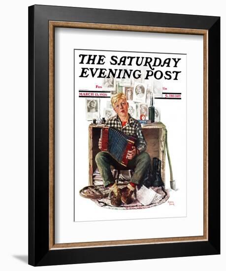 "Daydreaming Accordianist," Saturday Evening Post Cover, March 13, 1926-Eugene Iverd-Framed Giclee Print