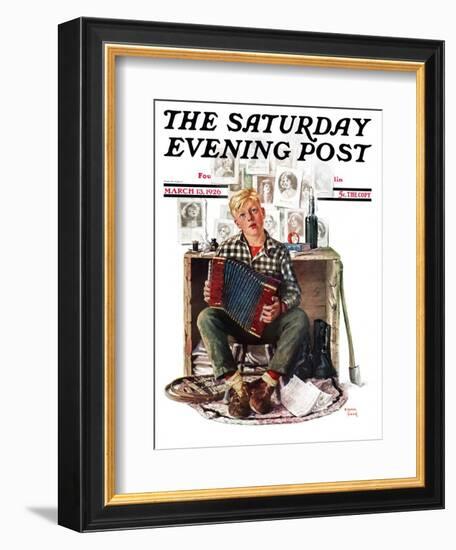 "Daydreaming Accordianist," Saturday Evening Post Cover, March 13, 1926-Eugene Iverd-Framed Giclee Print