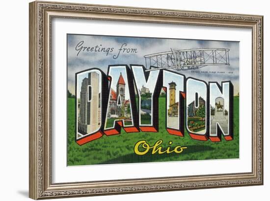 Dayton, Ohio - Large Letter Scenes, Wright Bros. Plane-Lantern Press-Framed Art Print