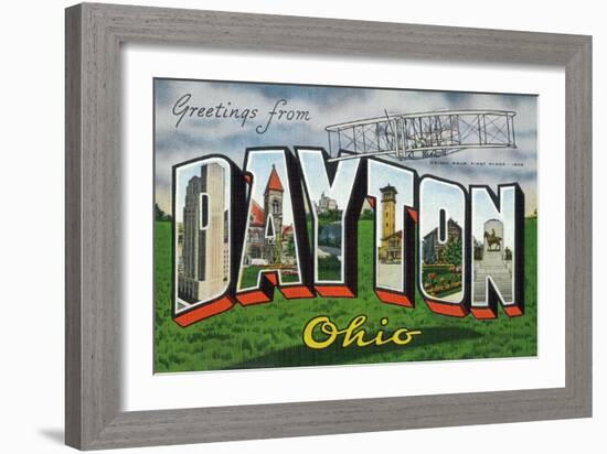 Dayton, Ohio - Large Letter Scenes, Wright Bros. Plane-Lantern Press-Framed Art Print