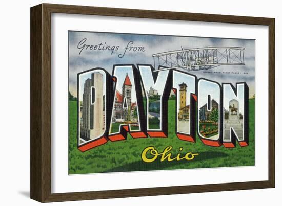 Dayton, Ohio - Large Letter Scenes, Wright Bros. Plane-Lantern Press-Framed Art Print