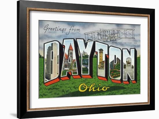 Dayton, Ohio - Large Letter Scenes, Wright Bros. Plane-Lantern Press-Framed Art Print