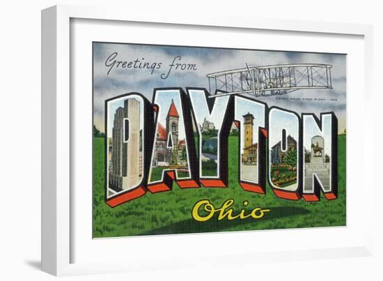 Dayton, Ohio - Large Letter Scenes, Wright Bros. Plane-Lantern Press-Framed Art Print