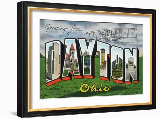 Dayton, Ohio - Large Letter Scenes, Wright Bros. Plane-Lantern Press-Framed Art Print