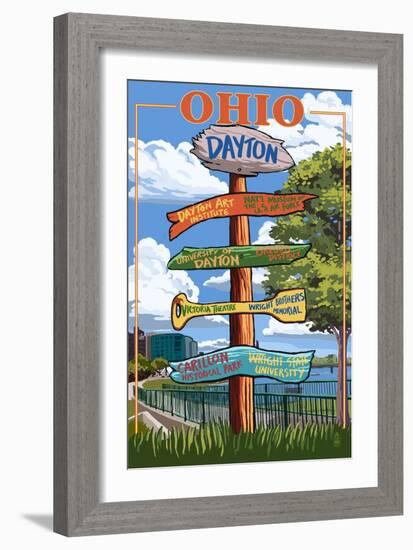 Dayton, Ohio - Signpost Destinations-Lantern Press-Framed Art Print