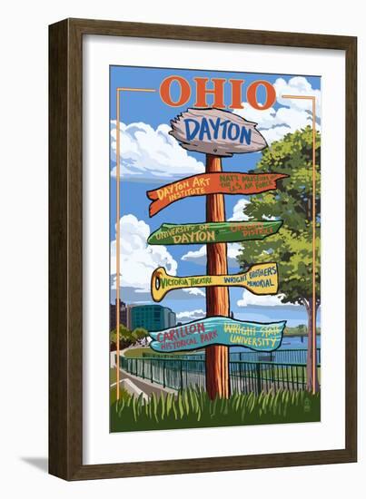 Dayton, Ohio - Signpost Destinations-Lantern Press-Framed Art Print