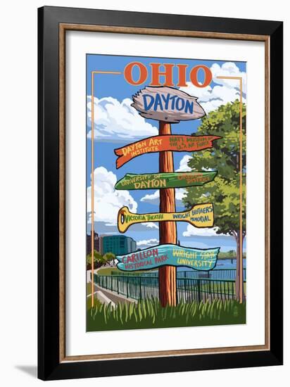 Dayton, Ohio - Signpost Destinations-Lantern Press-Framed Art Print