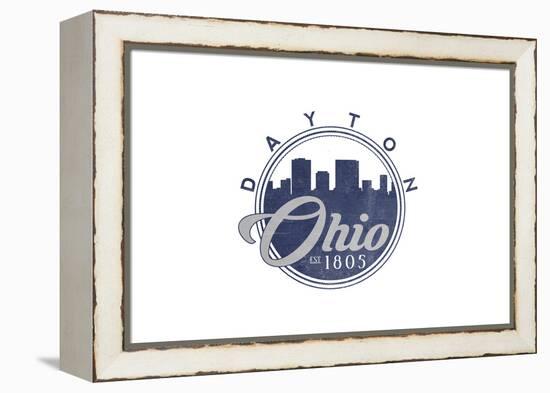 Dayton, Ohio - Skyline Seal (Blue)-Lantern Press-Framed Stretched Canvas