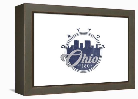 Dayton, Ohio - Skyline Seal (Blue)-Lantern Press-Framed Stretched Canvas